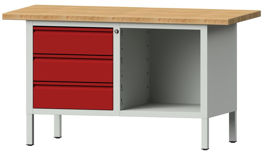 Werkbank SERIE ALLROUND | Karminrot RAL 3002 | Buche-Massiv-Arbeitsplatte