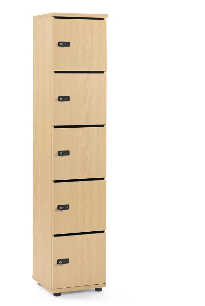 Schließfachschrank OFFICE-LINE mit 5 Fächern | Buchedekor | mit Posteinwurf | Buchedekor | Mechanisches Zahlen-Kombinationsschloss