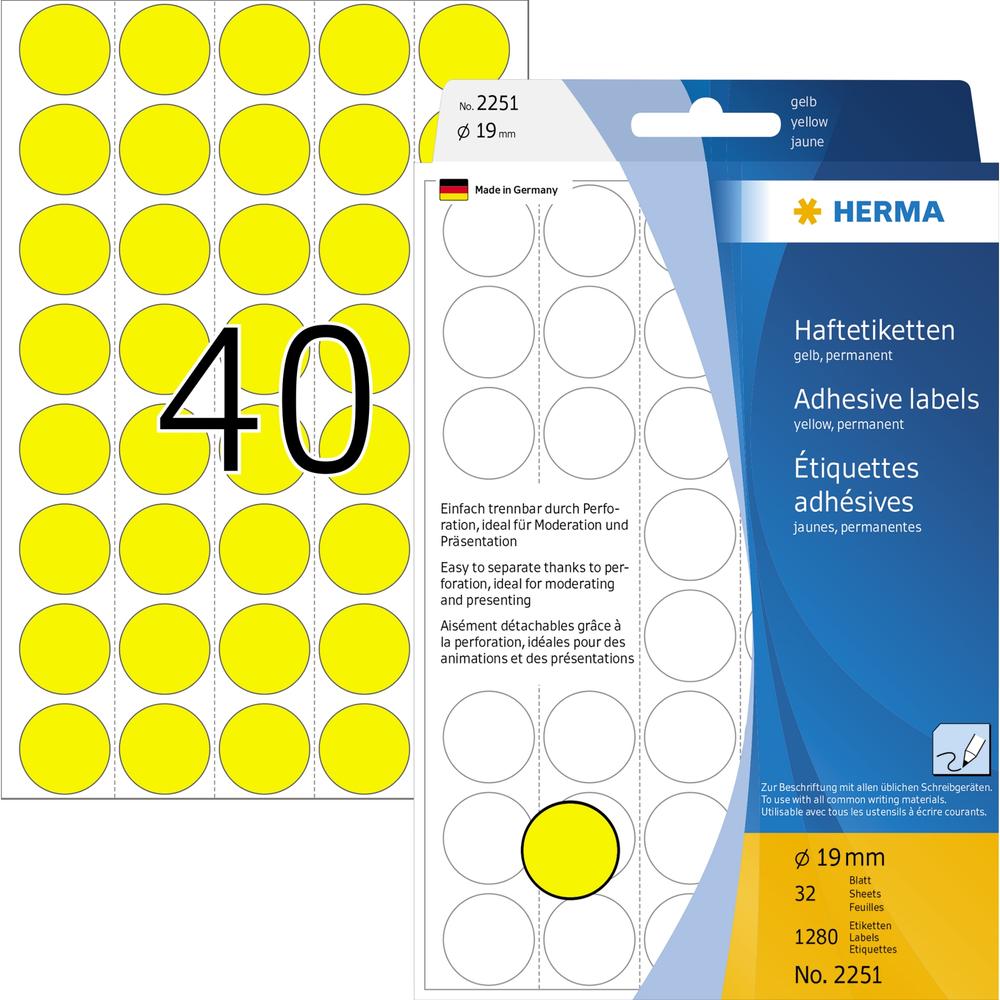 HERMA Markierungspunkt 2251 19mm Papier gelb 1.280
