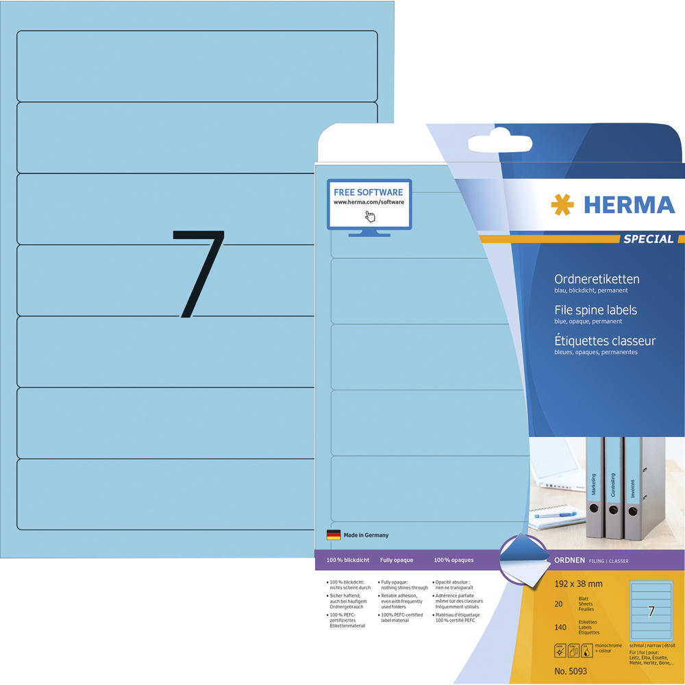 HERMA Ordneretikett 5093 kurz/schmal sk blau 140