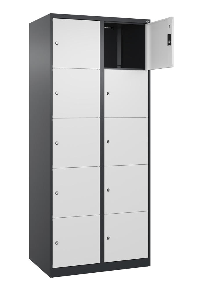Schließfachschrank CLASSIC PLUS, bodenstehend | Verkehrsweiß RAL 9016 | Bodenstehend | Schwarzgrau RAL 7021 | 400 | 2 | 10