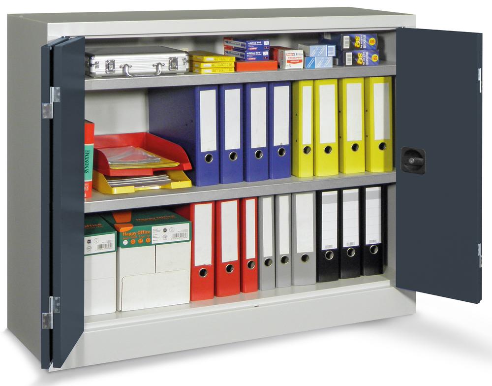 Falttüren-Stahlschrank mit verzinkten Böden | Anthrazitgrau RAL 7016 | 1000 | 1200 | 500 | mit verzinkten Fachböden | Lichtgrau RAL 7035