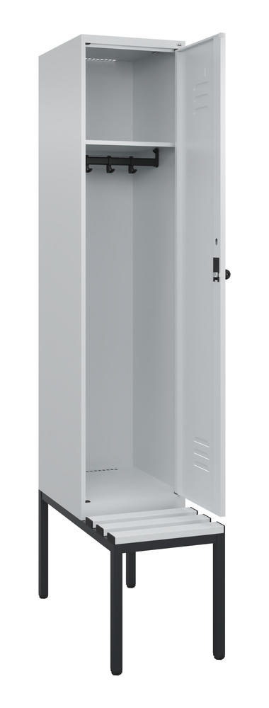 Garderoben-Stahlspind CLASSIC PLUS, mit Sitzbank | Lichtgrau RAL 7035 | mit untergebauter Sitzbank, Kunststoffleisten | Lichtgrau RAL 7035 | 400 | 1