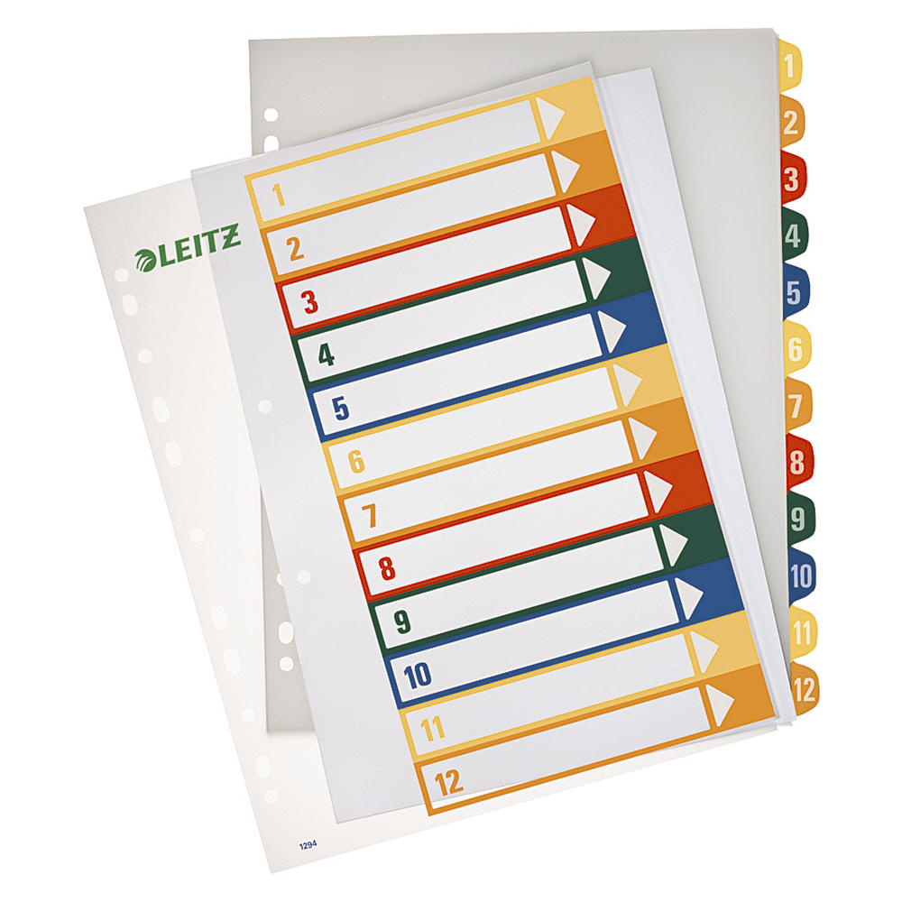 Leitz Register 12940000 DIN A4 1-12 volle Höhe PP