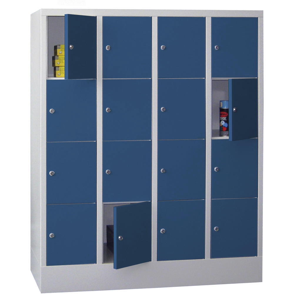 Schließfachschrank CLASSIC mit glatten Türen | Enzianblau RAL 5010 | 300 | 4 | 16