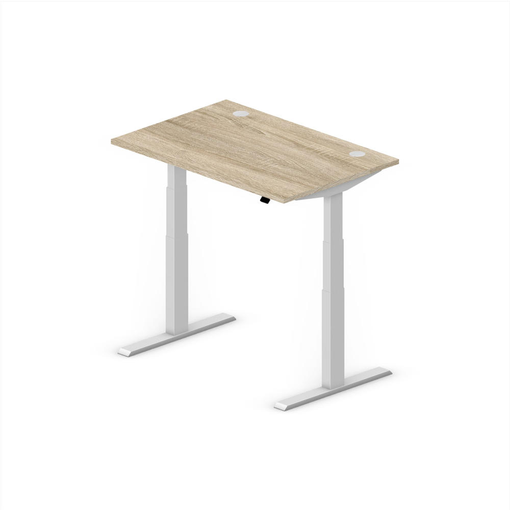 Höhenverstellbarer Schreibtisch Comfort EVO | Wildeiche | 1200 | Alusilber | 640-1300