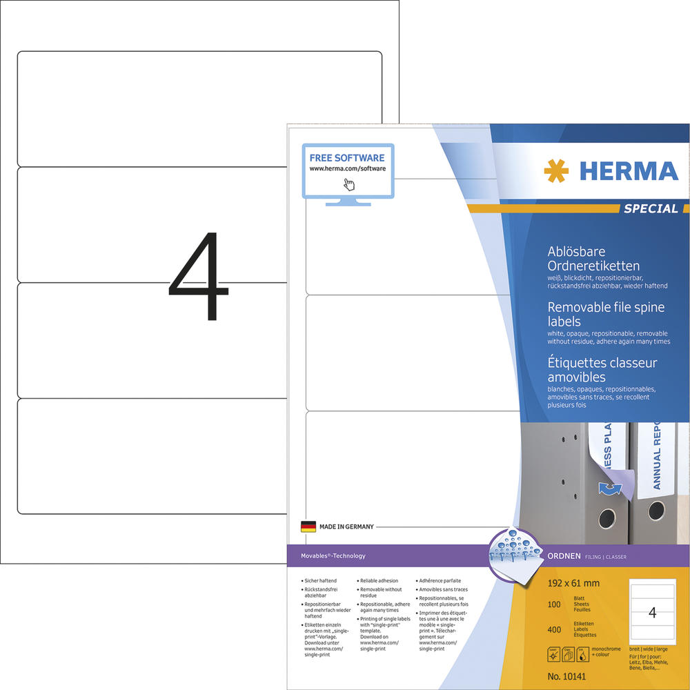 HERMA Ordneretikett Movables 10141 192x61mm weiß