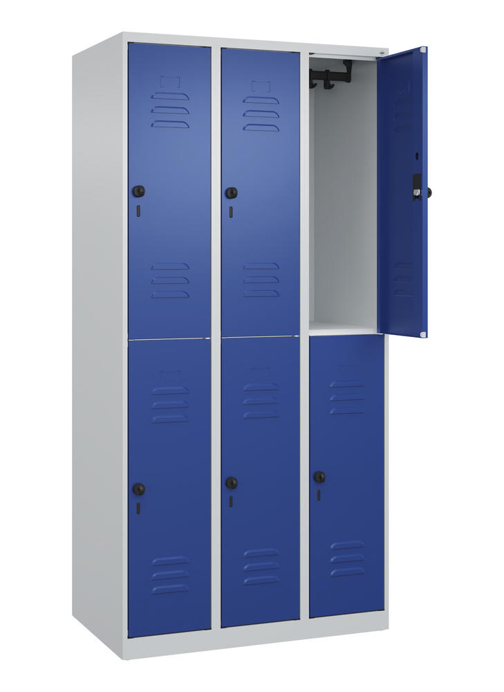 Doppelstöckiger Spind CLASSIC PLUS, bodenstehend | Enzianblau RAL 5010 | Bodenstehend | Lichtgrau RAL 7035 | 300 | 3