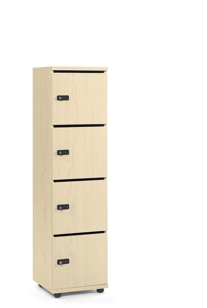 Schließfachschrank OFFICE-LINE mit 4 Fächern | Ahorndekor | mit Posteinwurf | Ahorndekor | Mechanisches Zahlen-Kombinationsschloss