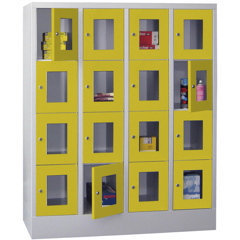 Schließfachschrank CLASSIC mit Sichtfenstertüren | Zinkgelb RAL 1018 | 300 | 4 | 16