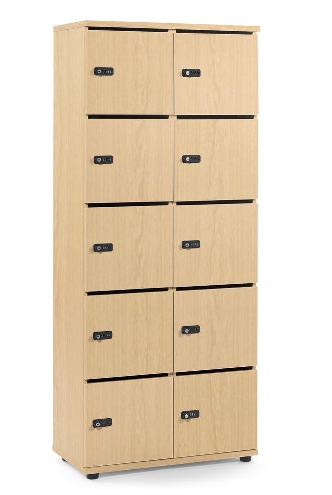 Schließfachschrank OFFICE-LINE mit 10 Fächern | Buchedekor | mit Posteinwurf | Buchedekor | Mechanisches Zahlen-Kombinationsschloss