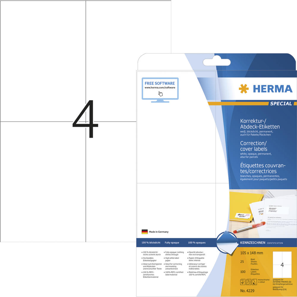 HERMA Etikett 4229 105x148mm A4 weiß 100 St./Pack.