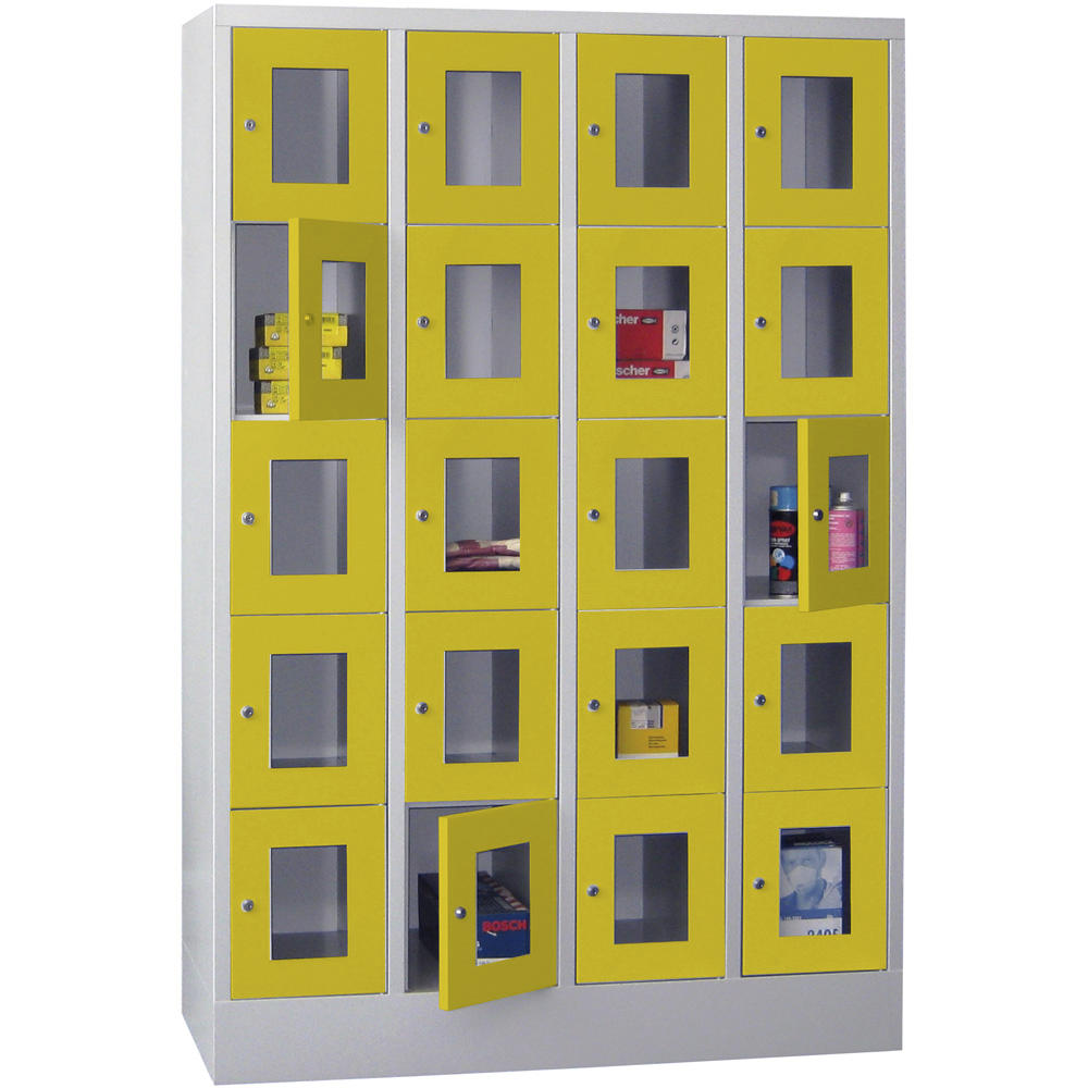 Schließfachschrank CLASSIC mit Sichtfenstertüren | Zinkgelb RAL 1018 | 300 | 4 | 20