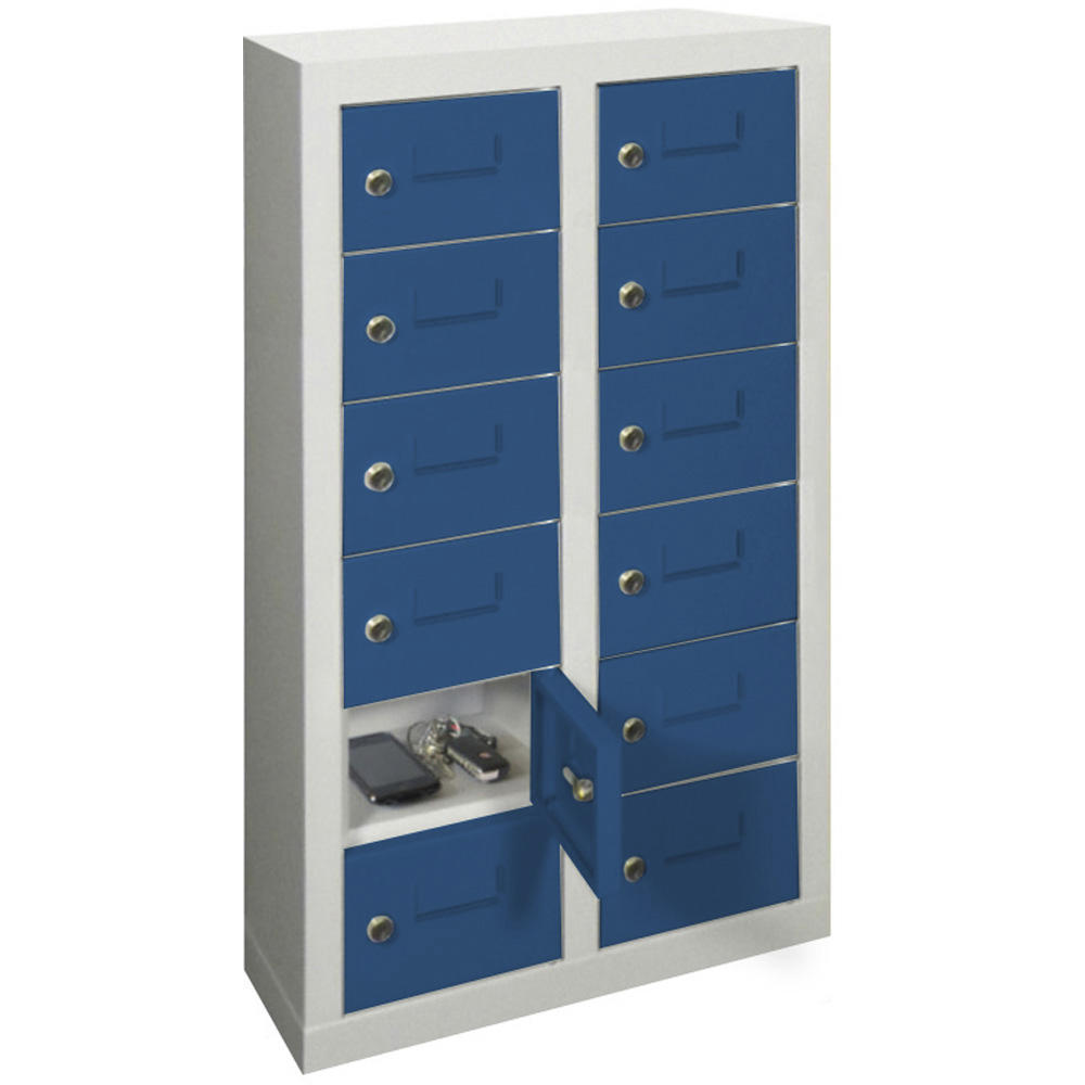 Kleinfachschrank 2 x 6 Fächer | Enzianblau RAL 5010 | 815 | mit Etikettenrahmen | 12
