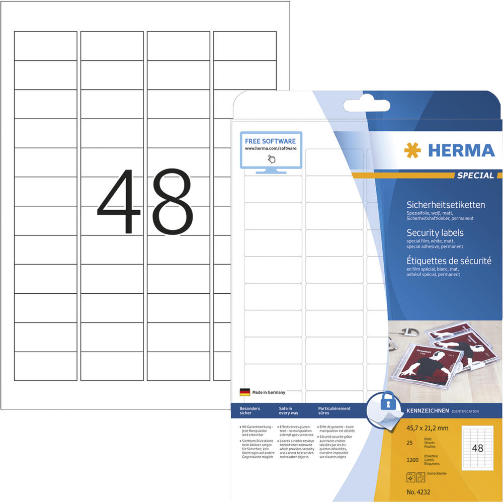 HERMA Etikett Sicherheit 4232 45,7x21,2mm weiß
