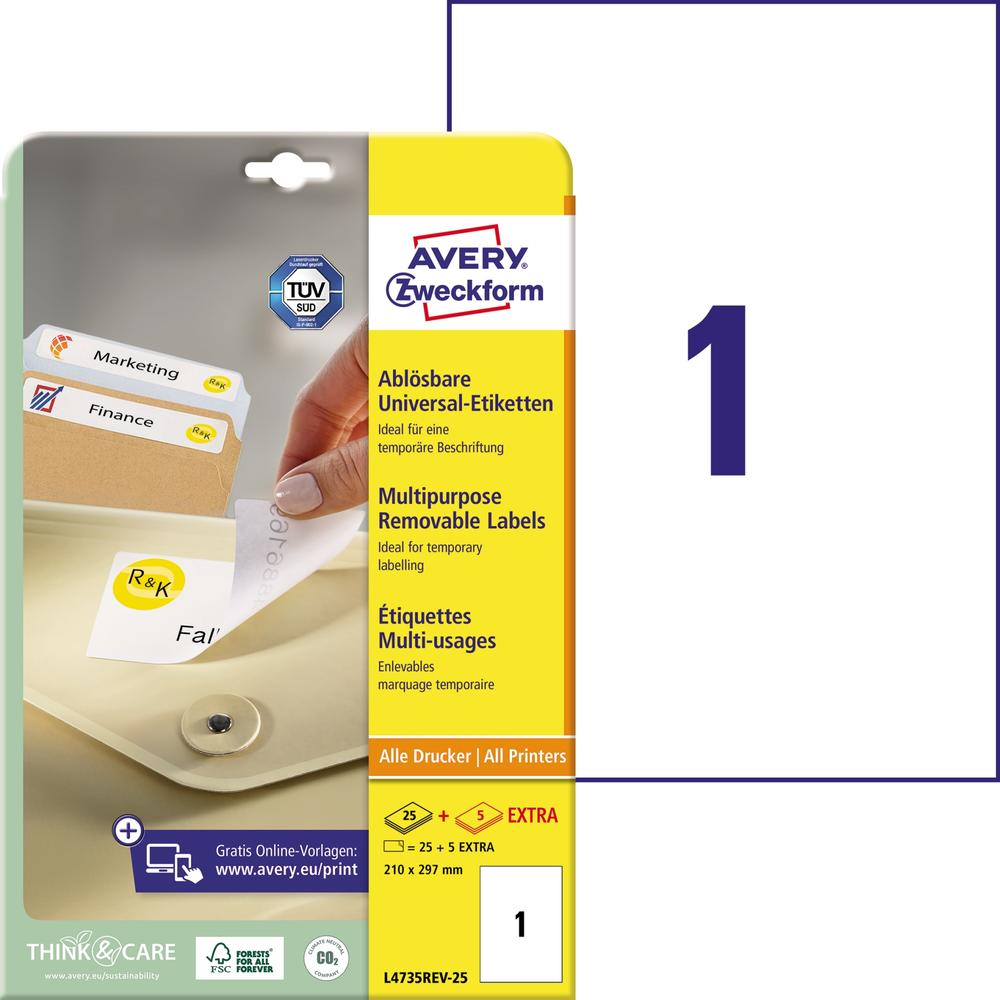 Avery Zweckform Etikett L4735REV-25 210x297mm weiß