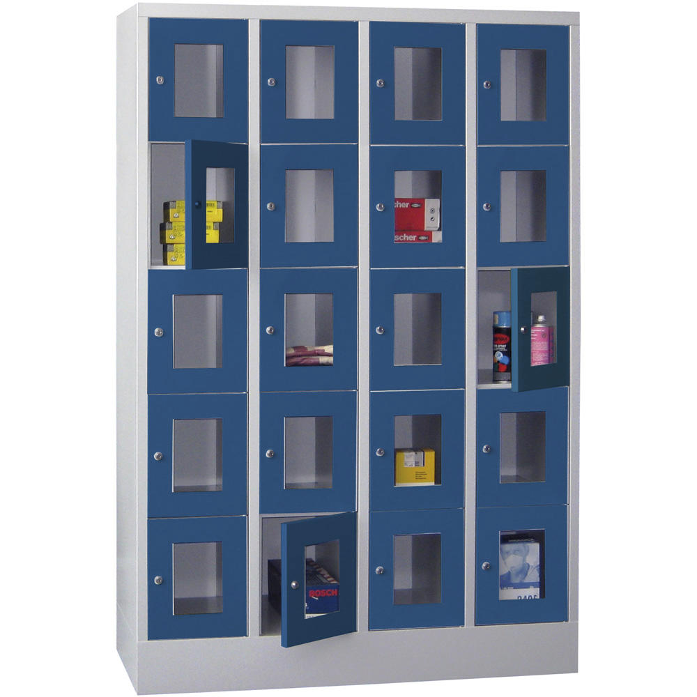Schließfachschrank CLASSIC mit Sichtfenstertüren | Enzianblau RAL 5010 | 300 | 4 | 20