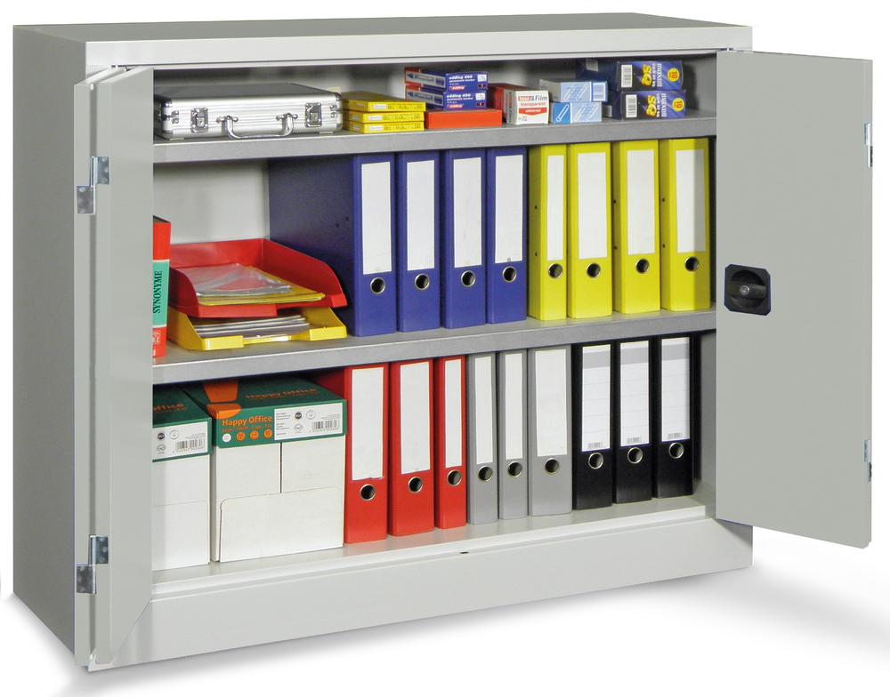 Falttüren-Stahlschrank mit verzinkten Böden | Lichtgrau RAL 7035 | 1000 | 1200 | 400 | mit verzinkten Fachböden | Lichtgrau RAL 7035