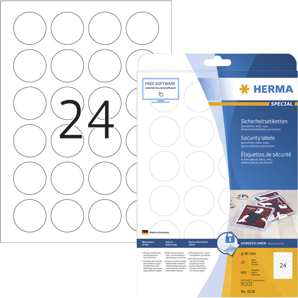 HERMA Etikett Sicherheit 4234 rund 40mm weiß 600