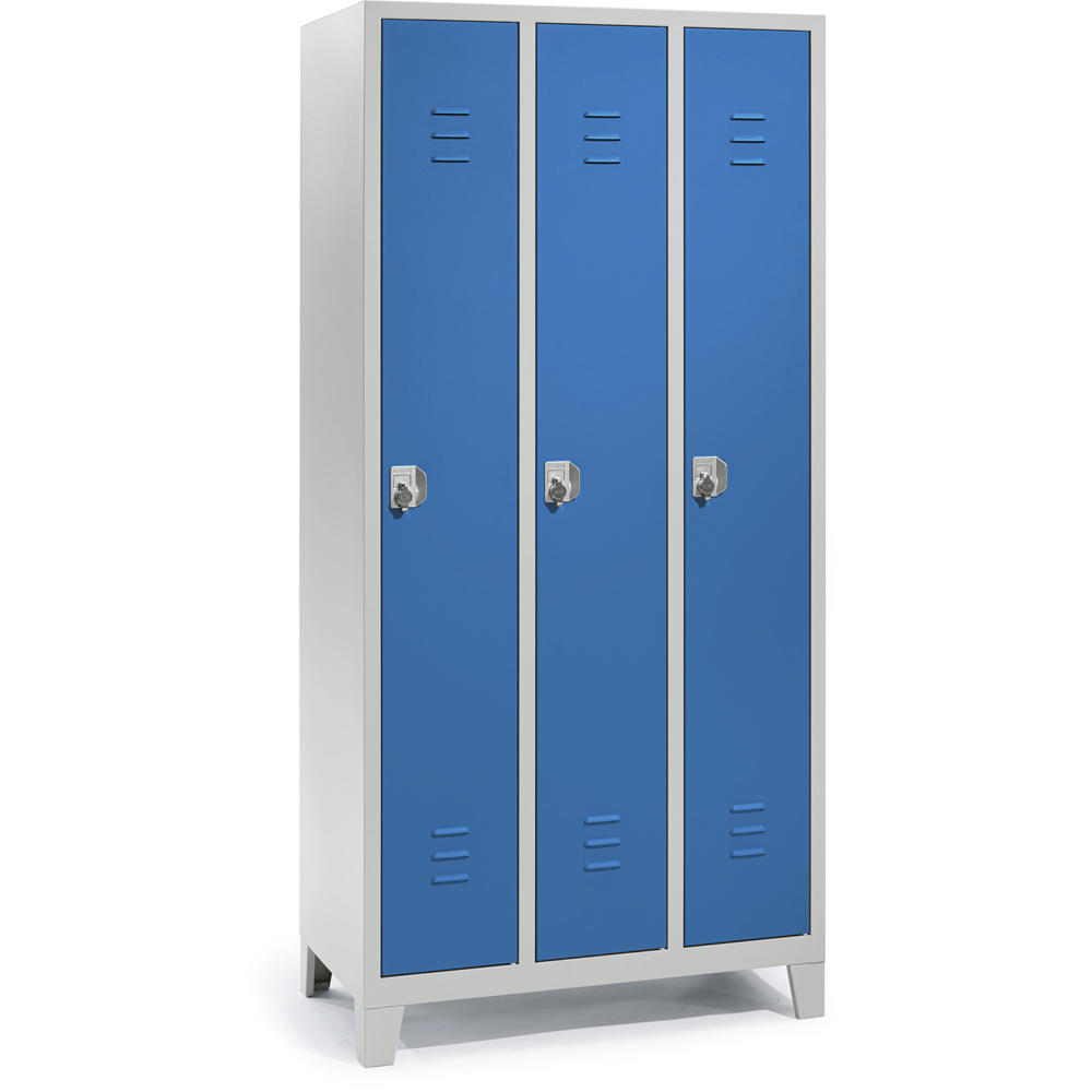 Garderoben-Stahlspind SYSTEM SP2 mit Füßen | Himmelblau RAL 5015 | mit Füßen | 300 | Drehriegelverschluss