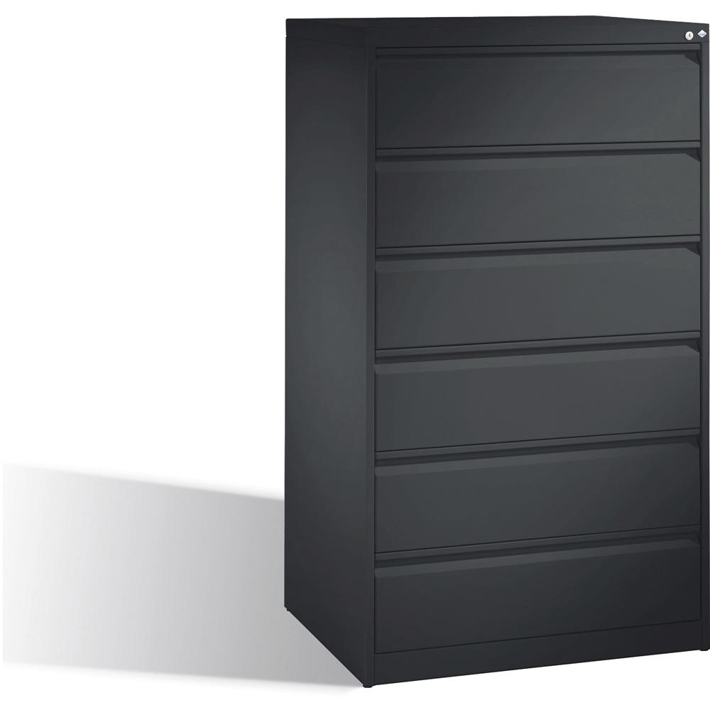 Karteikartenschrank DIN A5, 6 Schübe | Anthrazit RAL 7021 | dreibahnig