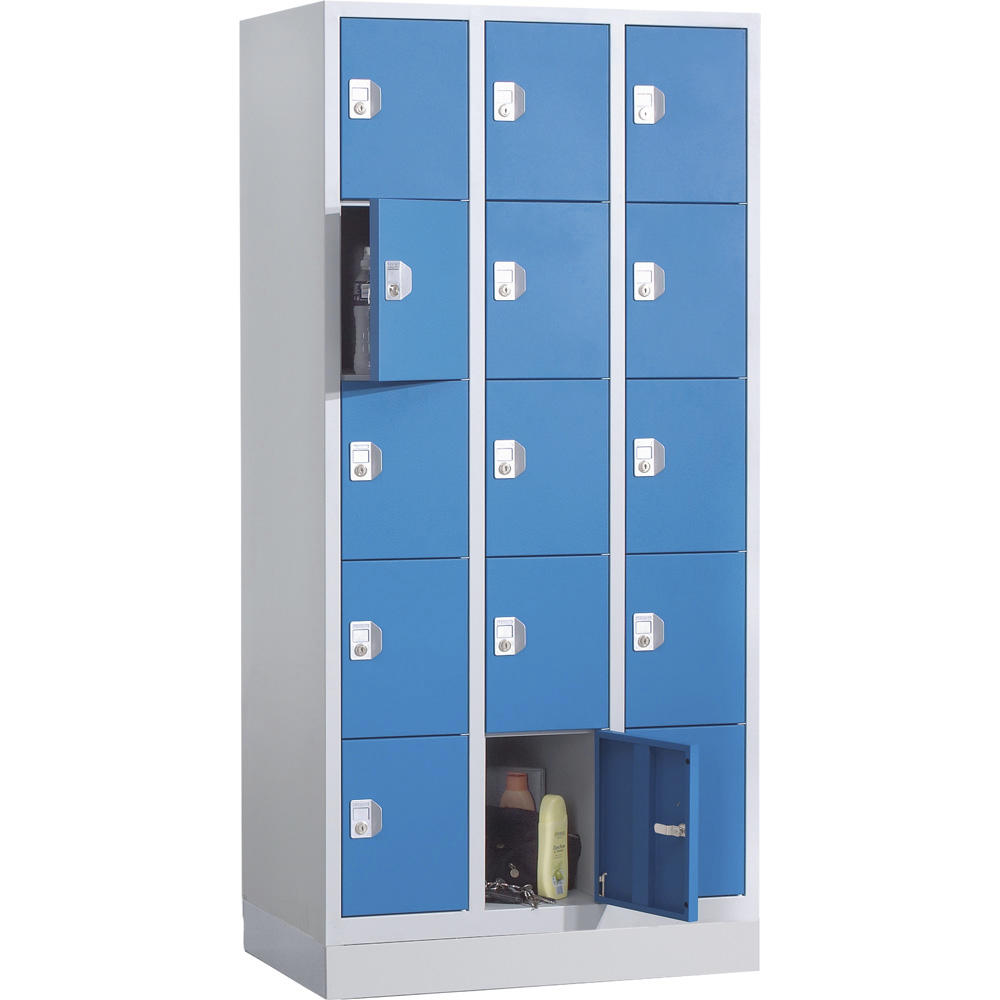 Schließfach-Stahlschrank SP PROFI mit Sockel | Lichtblau RAL 5012 | mit Sockel | Zylinderschloss