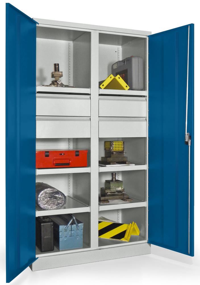 Schwerlastschrank mit Mitteltrennwand | Enzianblau RAL 5010 | 1040 | 4 Schubladen H175 mm
