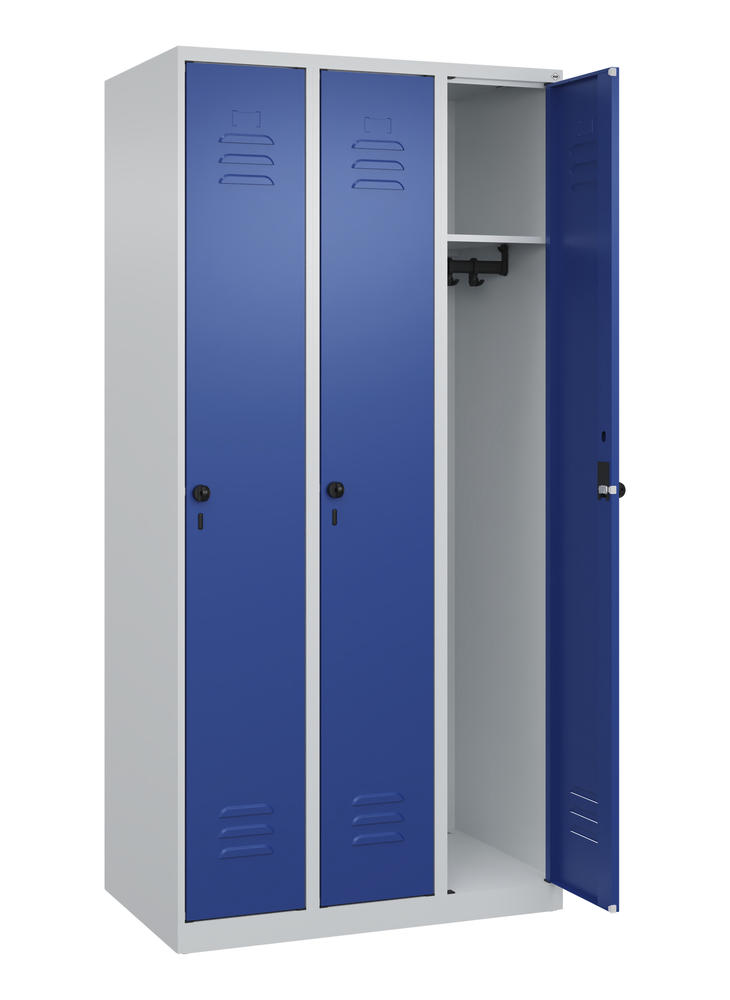 Garderoben-Stahlspind CLASSIC PLUS, bodenstehend | Enzianblau RAL 5010 | Bodenstehend | Lichtgrau RAL 7035 | 300 | 3