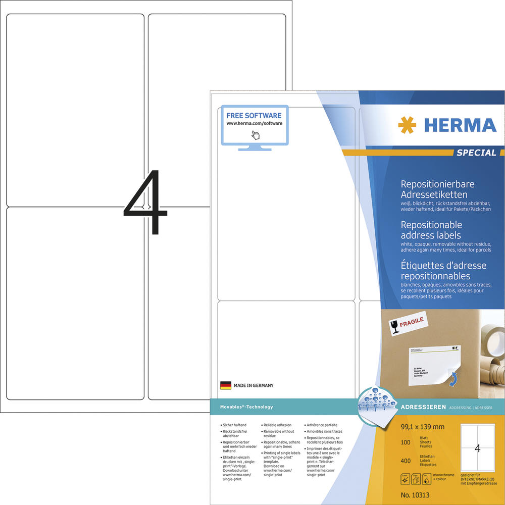 HERMA Etikett 10313 99,1 x 139 mm matt Papier weiß