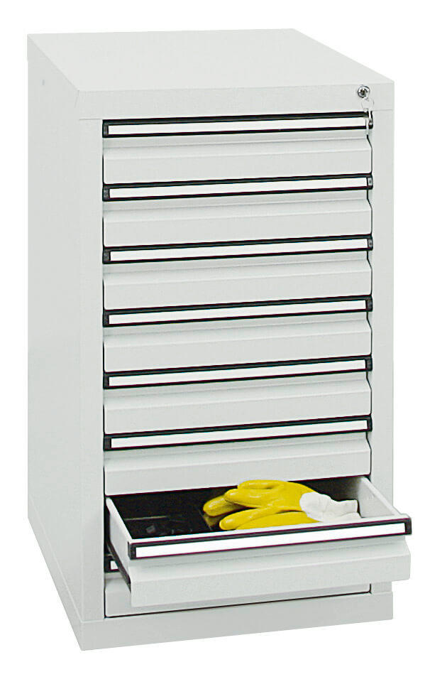 Schubladenschrank SYSTEM DTS 410, 8 Schubladen | Lichtgrau RAL 7035 | 900 | 500 | 8 Schübe