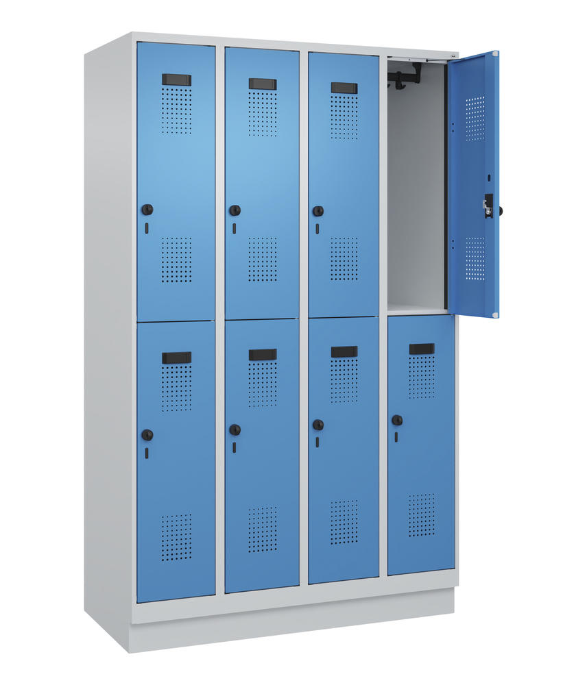 Doppelstöckiger Stahlspind EVOLO PLUS, mit Sockel | Lichtblau RAL 5012 | mit Sockel | Lichtgrau RAL 7035 | 300 | 4