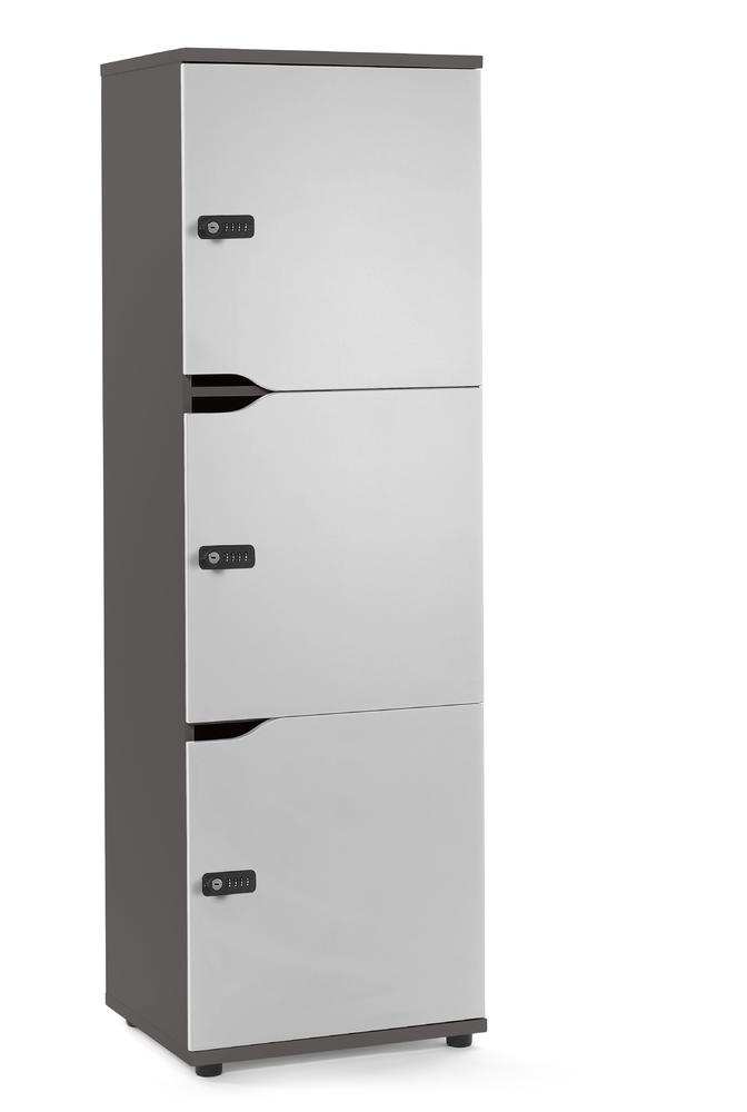 Schließfachschrank OFFICE-LINE mit 3 Fächern | Lichtgrau | Anthrazit | Mechanisches Zahlen-Kombinationsschloss
