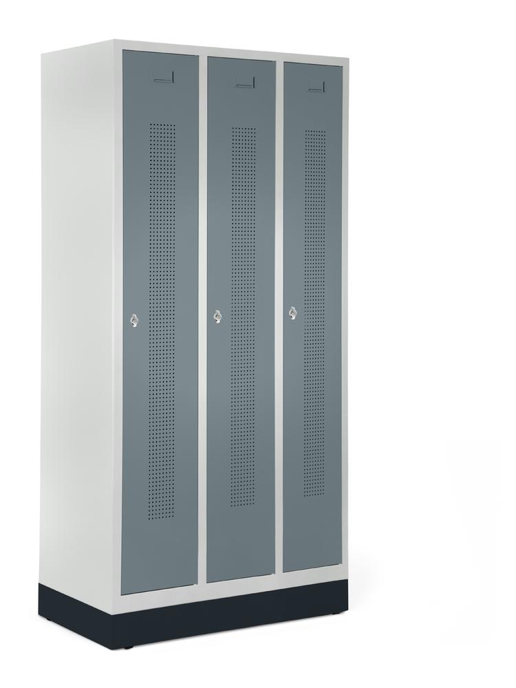 Garderobenspinde SYSTEM SP1 mit Sockel | Blaugrau RAL 7031 | mit Sockel | 300 | Drehriegelverschluss