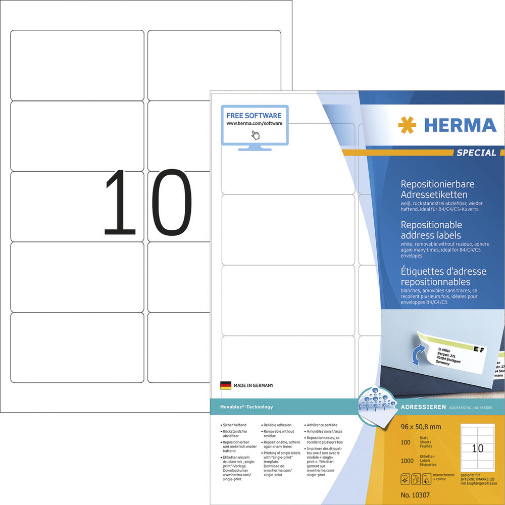 HERMA Etikett Movables 10307 96x50,8mm weiß 1.000