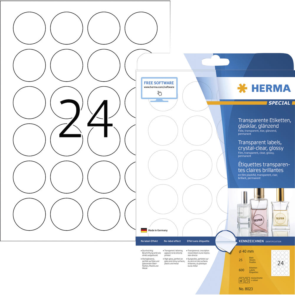HERMA Folienetikett 8023 rund 40mm transparent 600