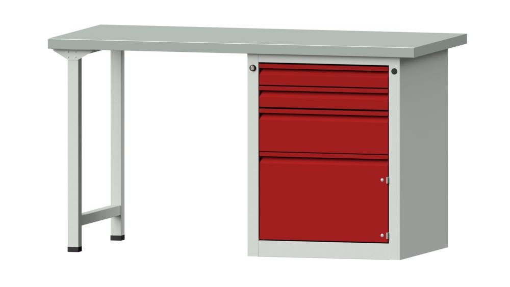 Werkbank SERIE ALLROUND | Karminrot RAL 3002 | 1500 | Stahlblechbelag-Platte