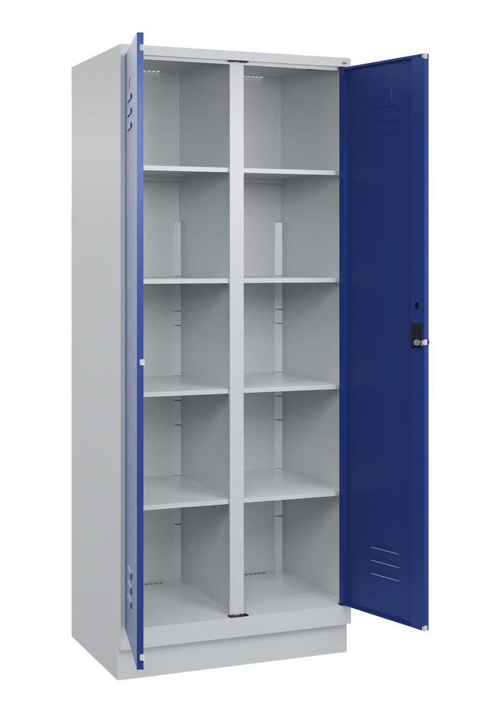 Material- und Lagerschrank, mit Sockel | Enzianblau RAL 5010 | mit Sockel | Lichtgrau RAL 7035 | 400