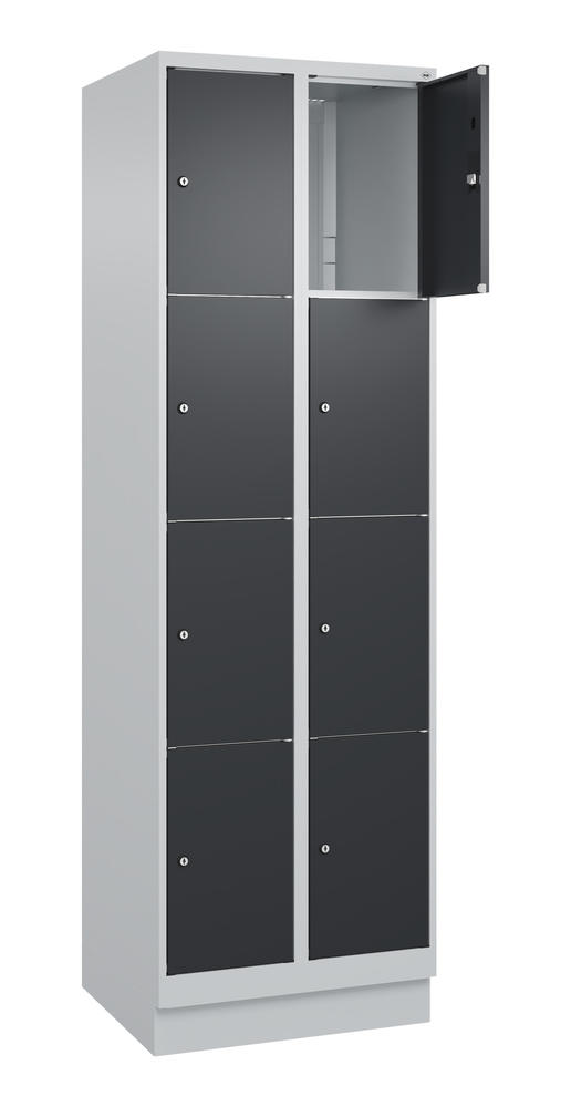 Schließfachschrank CLASSIC PLUS, mit Sockel | Schwarzgrau RAL 7021 | mit Sockel | Lichtgrau RAL 7035 | 300 | 2 | 8