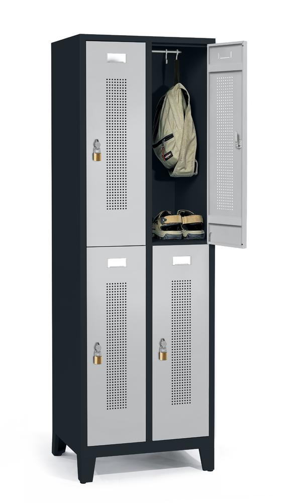 Doppelstöckiger Spind SYSTEM SP1 mit Füßen | Alusilber RAL 9006 | mit Füßen | Drehriegelverschluss
