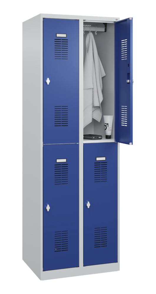 Doppelstöckiger Garderobenspind Basic Plus | Enzianblau RAL 5010 | Drehriegelverschluss | 4