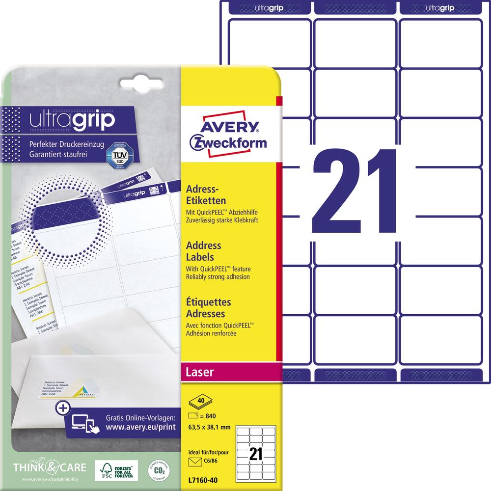 Avery Zweckform Adressetikett L7160-40 63,5x38,1mm