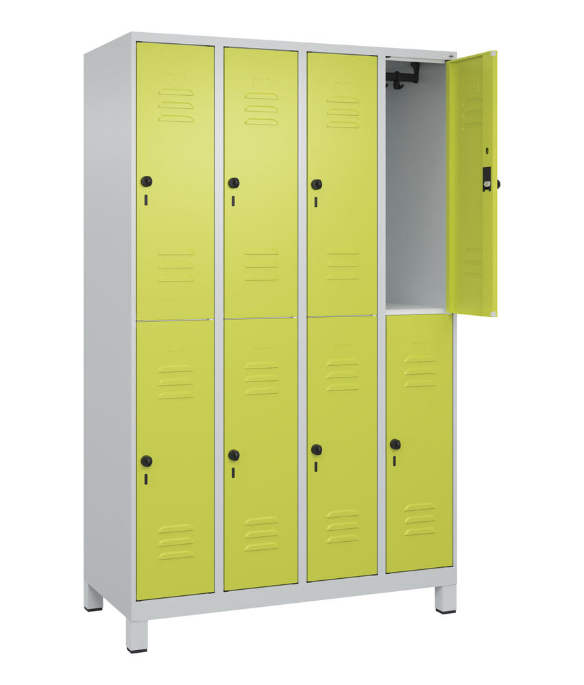 Doppelstöckiger Spind CLASSIC PLUS, mit Füßen | Clowngrün RAL 1108060 | mit Füßen | Lichtgrau RAL 7035 | 300 | 4