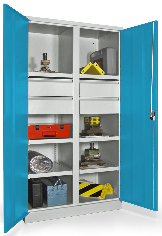 Schwerlastschrank mit Mitteltrennwand | Lichtblau RAL 5012 | 1040 | 4 Schubladen H175 mm