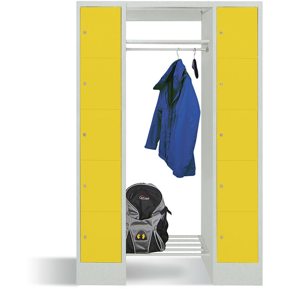 Garderobe mit Schließfachschränken BASIC | Zinkgelb RAL 1018 | 300 | 2 | 10