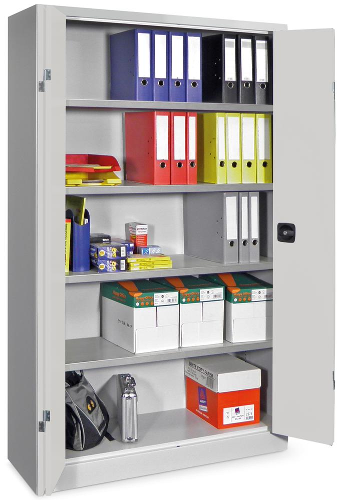 Falttüren-Stahlschrank mit gepulverten Böden | Lichtgrau RAL 7035 | 1950 | 1200 | 500 | mit gepulverten Böden | Lichtgrau RAL 7035