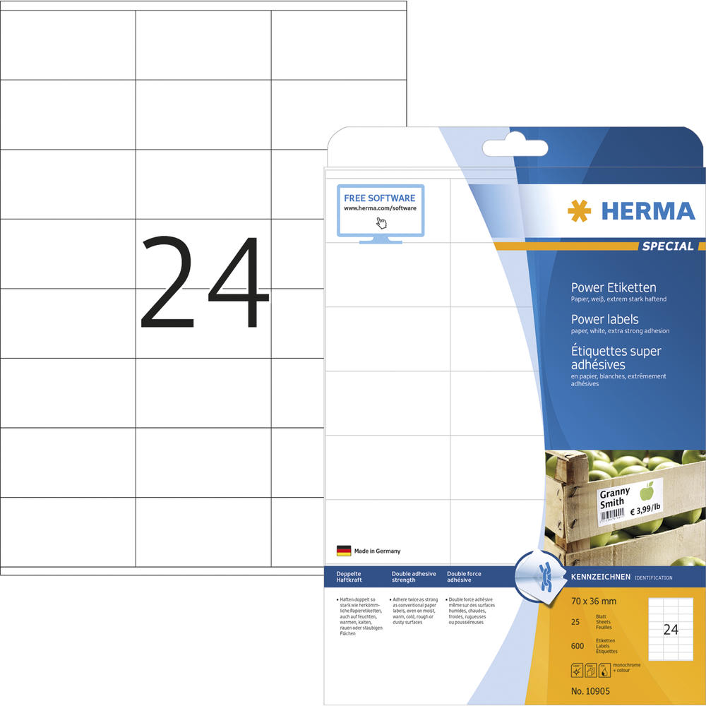 HERMA Etikett 10905 70x36mm weiß 600 St./Pack.
