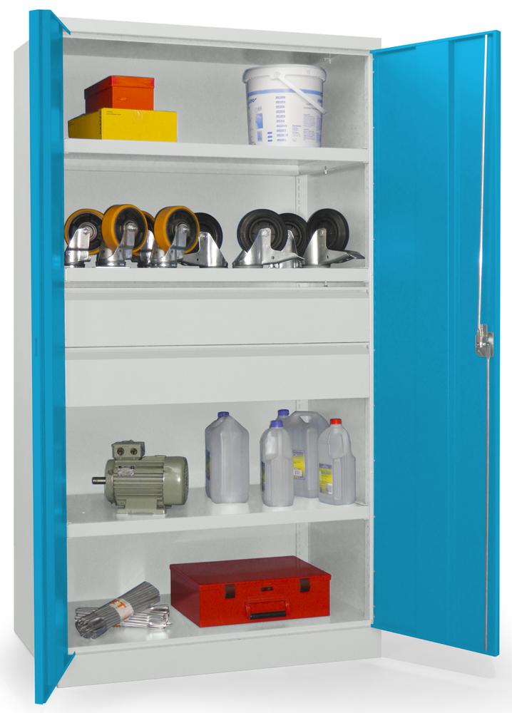 Schwerlastschrank ohne Mitteltrennwand | Lichtblau RAL 5012 | 1040 | 2 Schubladen H175 mm