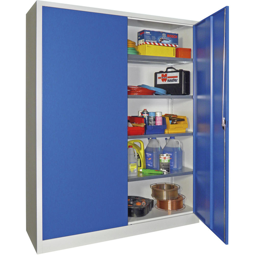 Material-Stahlschrank | Enzianblau RAL 5010 | 1500 | 600 | Lichtgrau RAL 7035