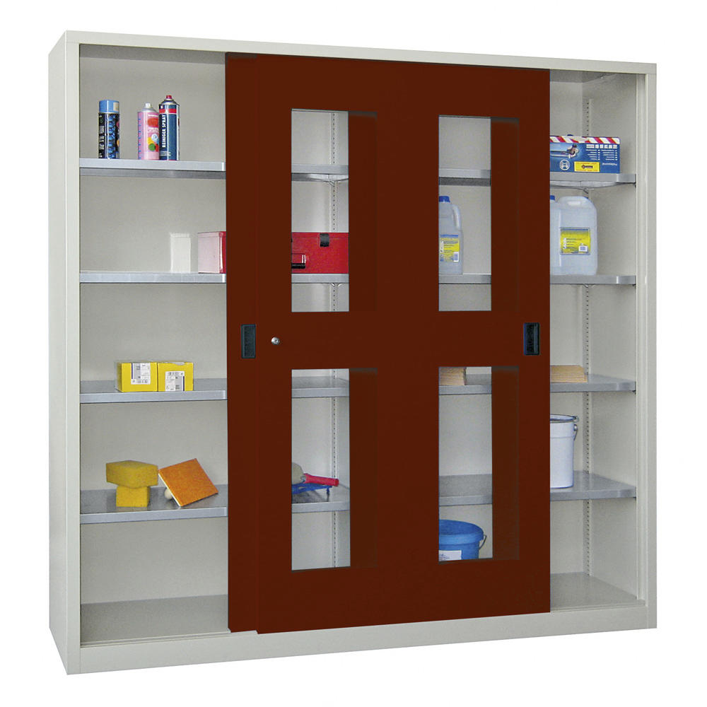 Schiebetüren-Stahlschrank SYSTEM FLEX | Rubinrot RAL 3003 | 2000 | 400 | mit Acrylglastüren