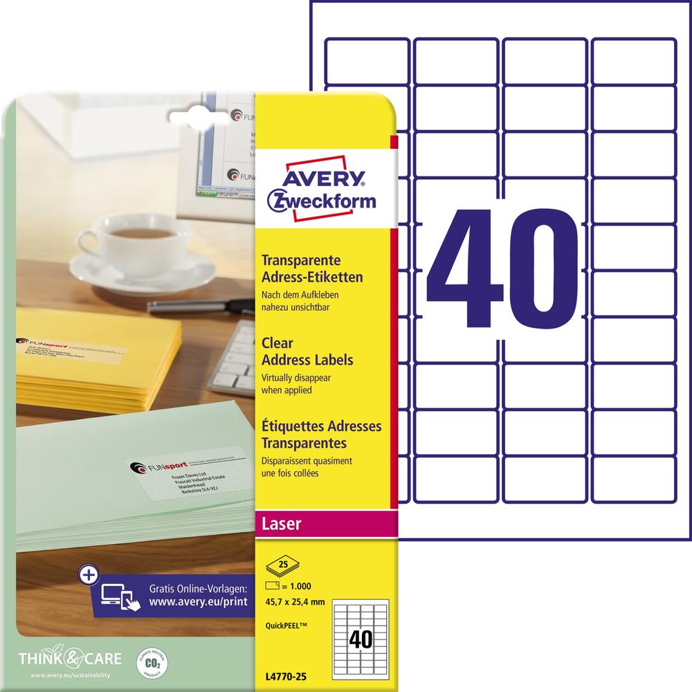 Avery Zweckform Adressetikett L4770-25 transparent